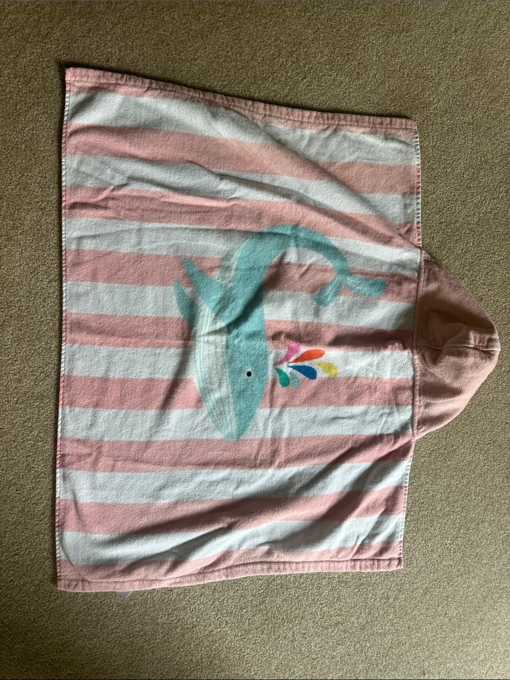 Pottery Barn Pink & White Striped Hooded Towel with Whale Graphic